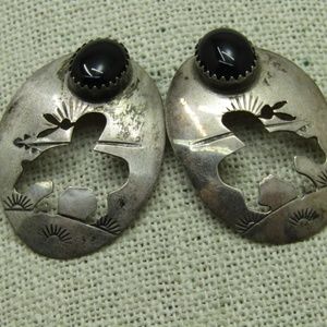 Vintage Sterling Onyx End-of-the-Trail Earrings